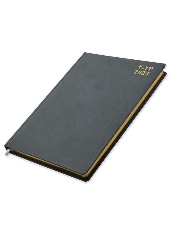 

FIS 2023 Arabic/English Bonded Leather Golden Diary with 1-Side Padded, 384 Sheets, 70 GSM, A4 Size, FSDI45AEGB23GY, Grey