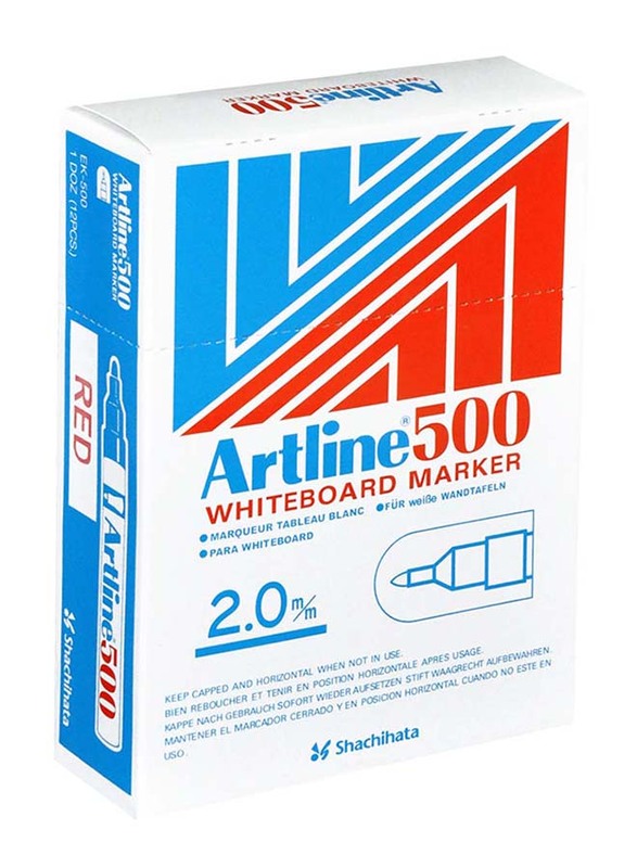Artline 12-Piece 500 White Board Marker Set, 2.0mm, ARMK500RE, Red