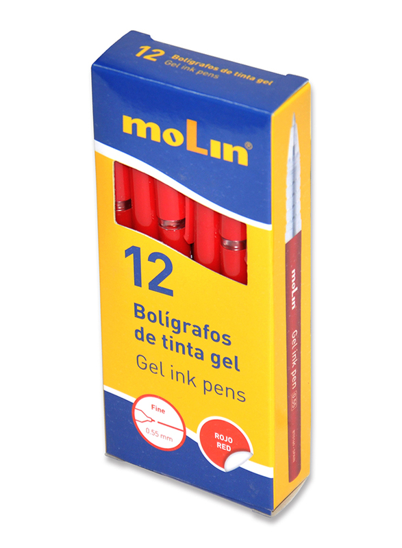 Molin 12-Piece Gel Red Ink Pen Set, MOBNBTG140-12-2, 0.7mm, Red