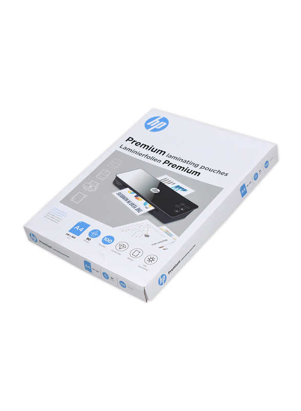 HP Premium Laminating Pouch, A4 Size, 80 Micron Glossy, 100 Pieces, OLLM9123, Clear