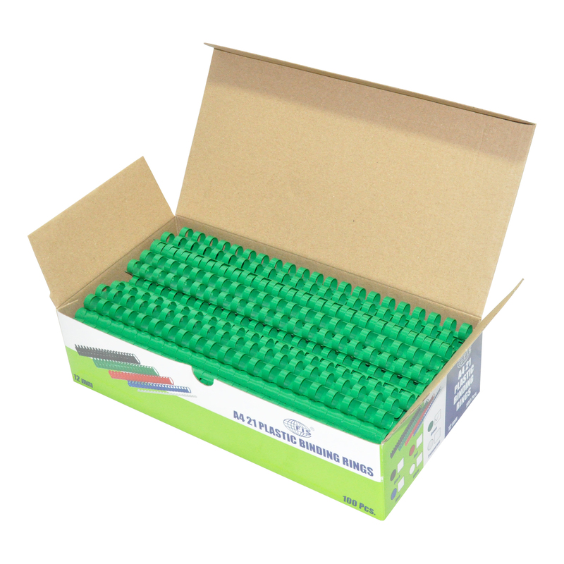 FIS 12mm Plastic Binding Rings, 100 Pieces, FSBD12GR, Green