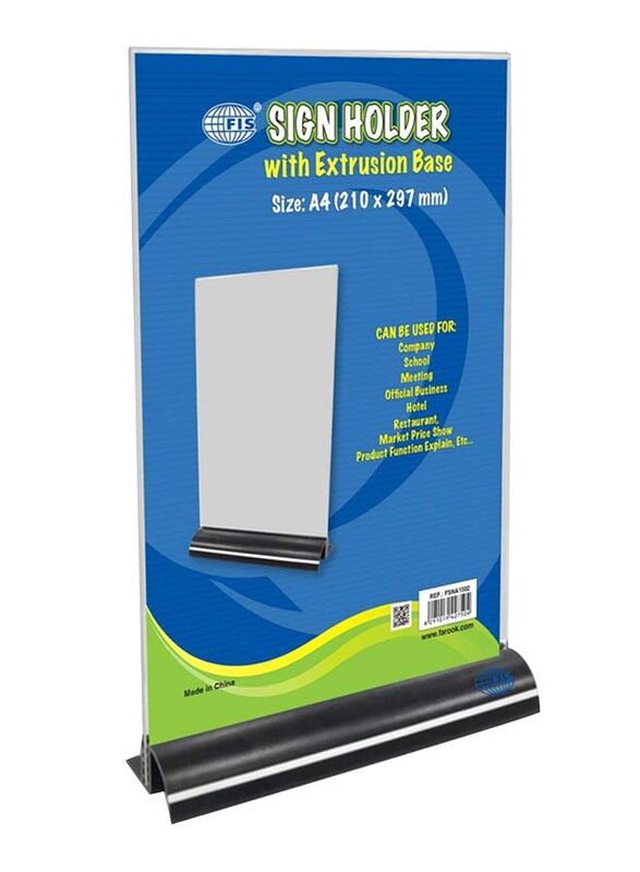 FIS Extrusion Base Portrait A4 Size Sign Holder, 210 x 297mm, FSNA1502, White/Black