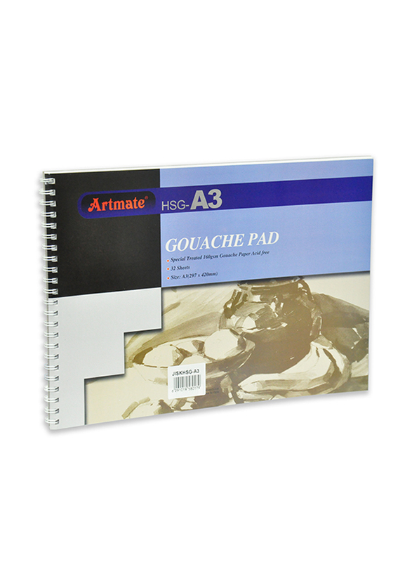 Artmate A3 Size Gouache Painting Pads, 32 Sheets, White