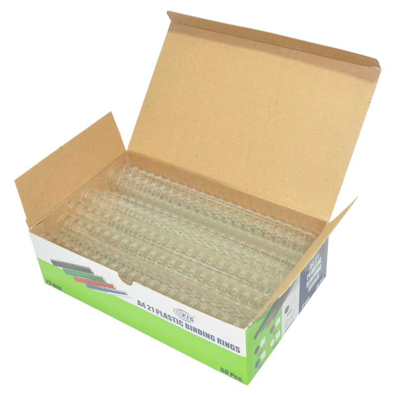 FIS 22mm Plastic Binding Rings with 190 Sheets Capacity, 50 Piece, FSBD22CL, Clear