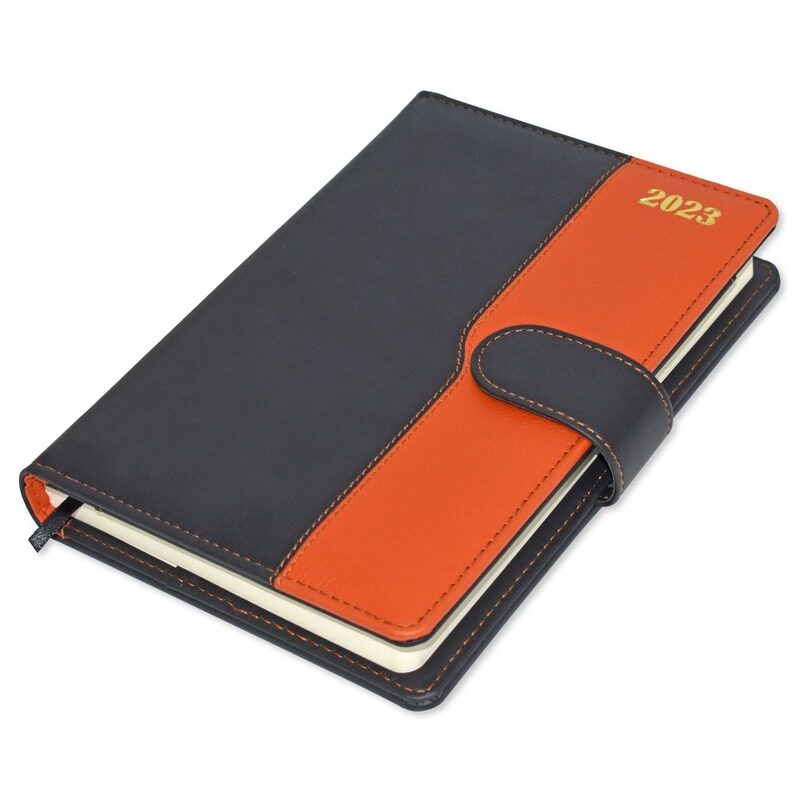 

FIS 2023 English Padded Diary with Italian PU Sewn, 384 Sheets, 70 GSM, A5 Size, FSDI135EPU2302, Black/Orange