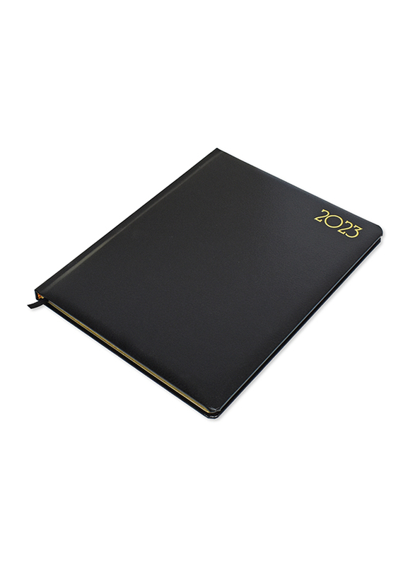 

FIS Executive 2023 1-Side Padded English Diary with Golden Bonded Leather, 128 Sheets, 70 GSM, A4 Size, FSDI35EGB23BK, Black