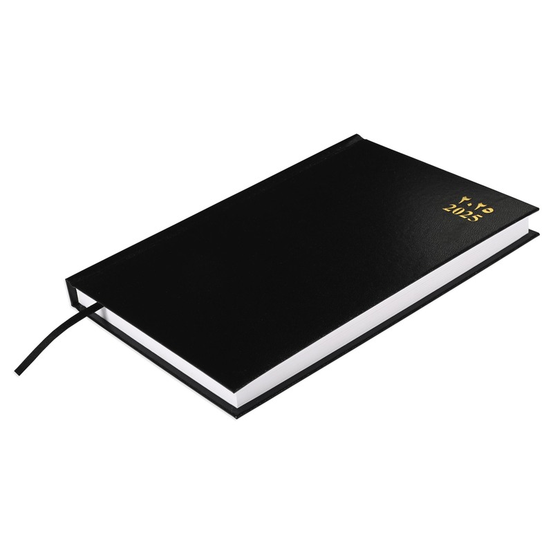 

FIS 2025 A5 Diary, Hard Cover Vinyl Material, Size A5(148x210mm), Arabic/English, 60gsm White Paper, Black Color-FSDI21AE25BK