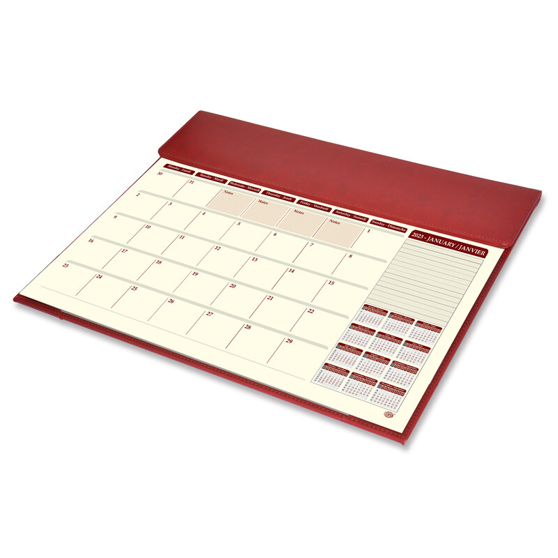 

FIS 2023 English/French Year Planner with Italian PU and Desk Blotter, FSDKPUBEF23MR, Maroon