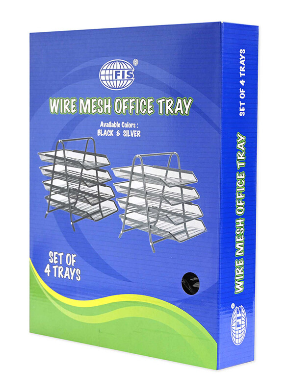 FIS 4-Shelf Wire Mesh Office Trays, A4 Size, FSOT103BK, Black