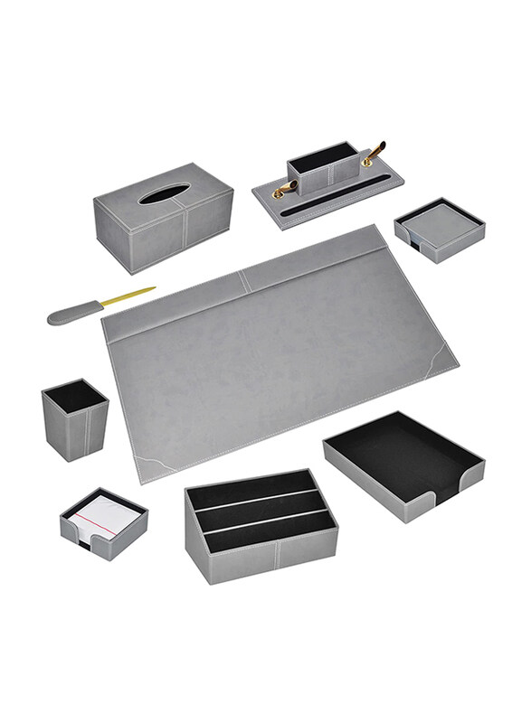 

FIS Italian PU Executive Desk Set, 9 Pieces, FSDS172GY, Grey