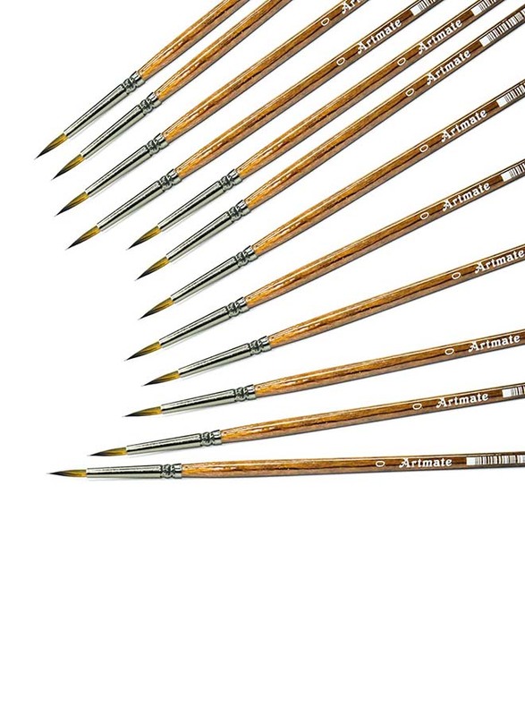 Artmate Round 0 Size Artist Brushes, JIABSx101r-0, 12 Pieces, Brown