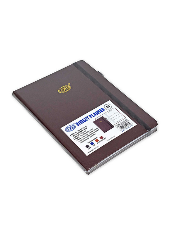 FIS White Paper Budget Planner with Elastic Pen Loop, Vinyl, 128 Pages, 100 GSM, A5 Size, FSORA5BPLANV, Chocolate