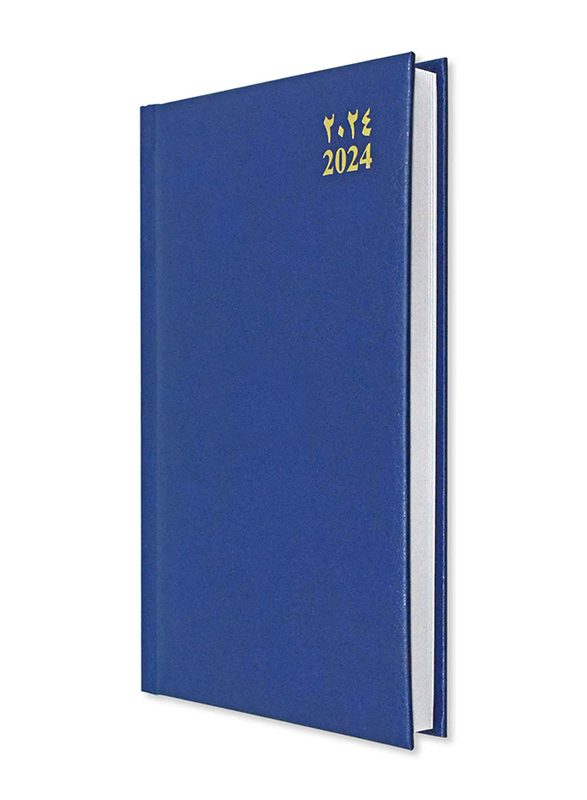 FIS 2024 Arabic/English 1 Side Padded Cover Diary, 384 Sheets, 60 GSM, A5 Size, FSDI18AE24BL, Blue