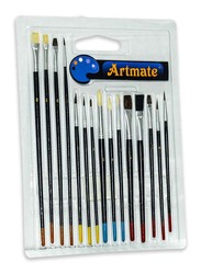 Artmate Artist 6 Flat & 9 Round Brushes, 15 Pieces, Multicolour