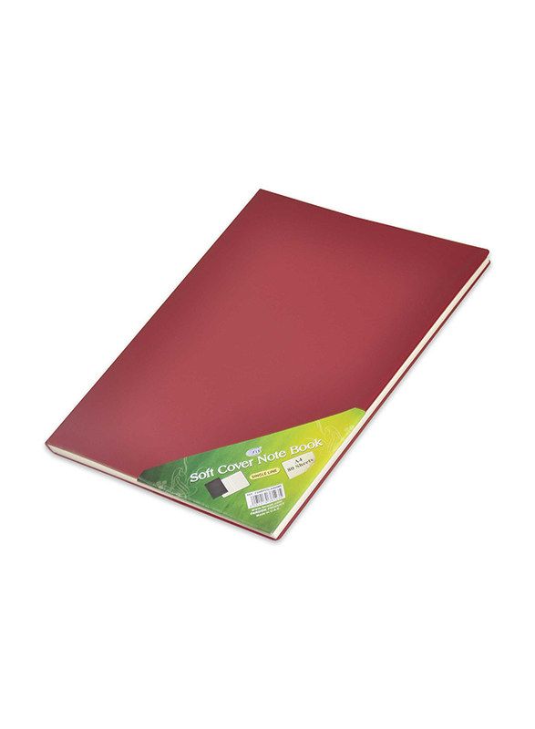 FIS Pvc Soft Cover Single Line Notebook with Border, 80 Sheets, A4 Size, FSNBPVSLA480MR, Maroon