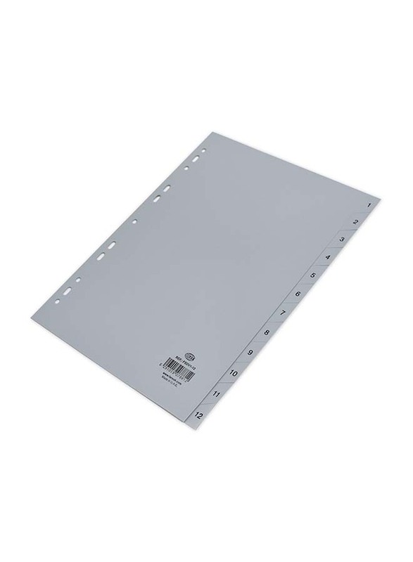 FIS 1-12 Index Divider, A4 Size, 60 Pieces, Grey