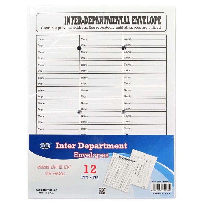 

FIS Interdepartmental Hospital Envelopes, Size 13"x10" Inches, 120gsm, String Tie Closure, with ample Blank Log Form Templates, Re-Useable, Pack of 12