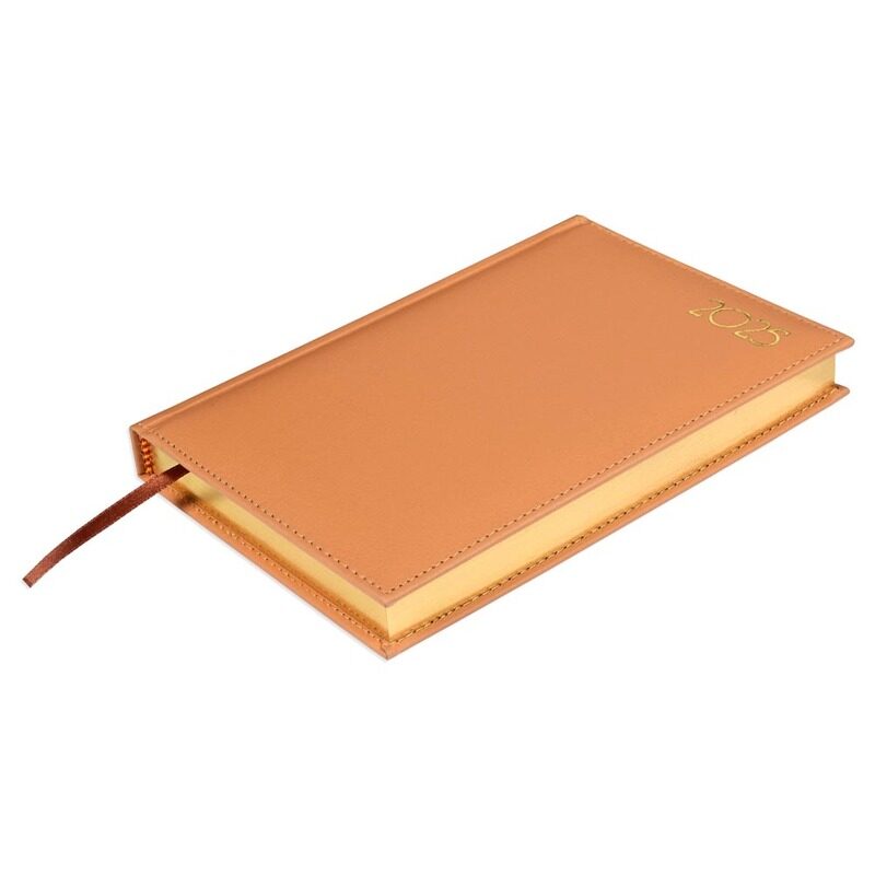 

FIS 2025 Golden A5 Diary, Italian PU Materials, 1 Side Padded & Sewn Cover, Gilded Edges, Size A5(148x210mm), English, 70gsm Italian Ivory Paper, Brow