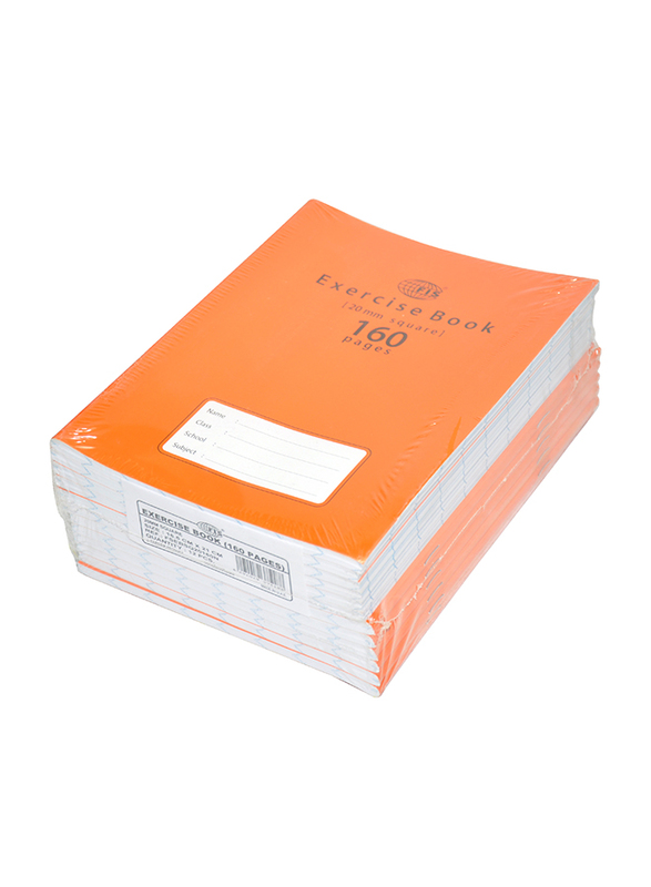FIS Exercise Note Books, 20mm Square with Left Margin, 160 Pages, 12 Pieces, FSEBSQ20160N, Orange
