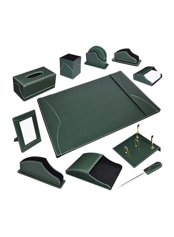 

FIS Italian PU Executive Desk Set, 11 Pieces, FSDS183GR, Green