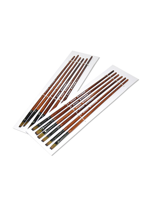 

Artmate Flat Shape Brush Long Wooden Handle, JIABSx101F-10, 12 Pieces, Brown