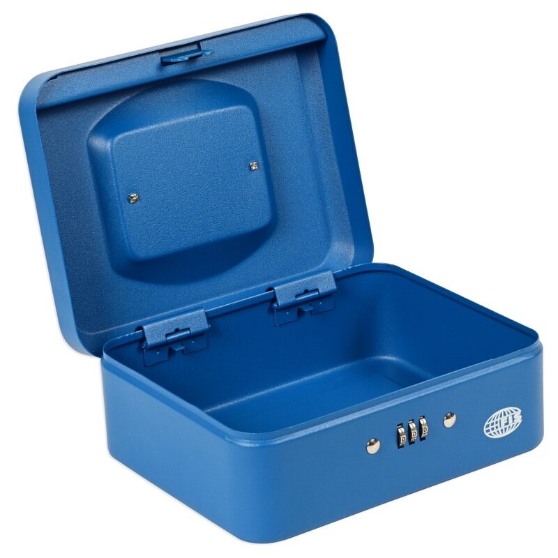 

FIS Cash Box 8 Inches, Safe Number Lock, Size (200x160x90mm) Made from High Grade Steel, Matte Finish, Blue Color- FSCPTS0037BL