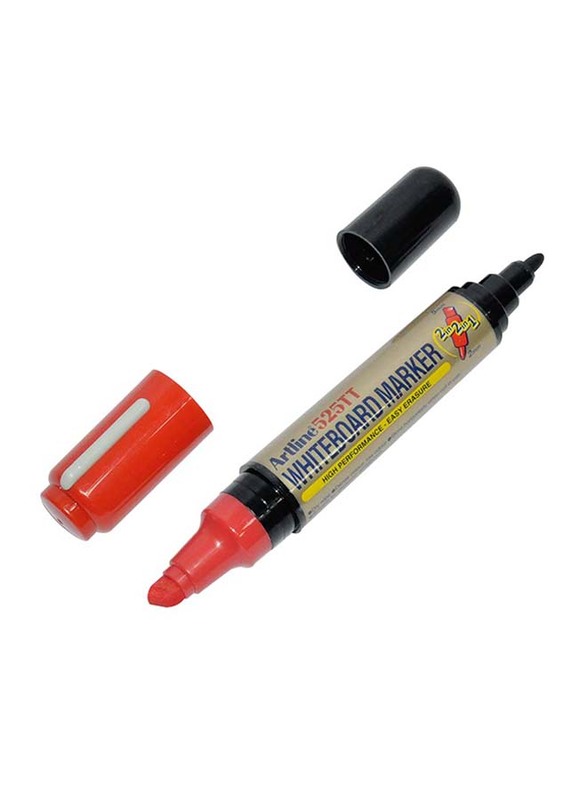 Artline 12-Piece Polyester Fibre Tip 2 in 1 Whiteboard Markers, Red/Black