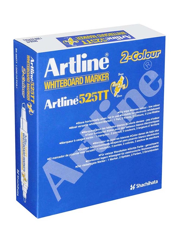 Artline 12-Piece Twin White Board Marker Set, 2.0-5.0mm, ARMK525TBKBL, Black/Blue