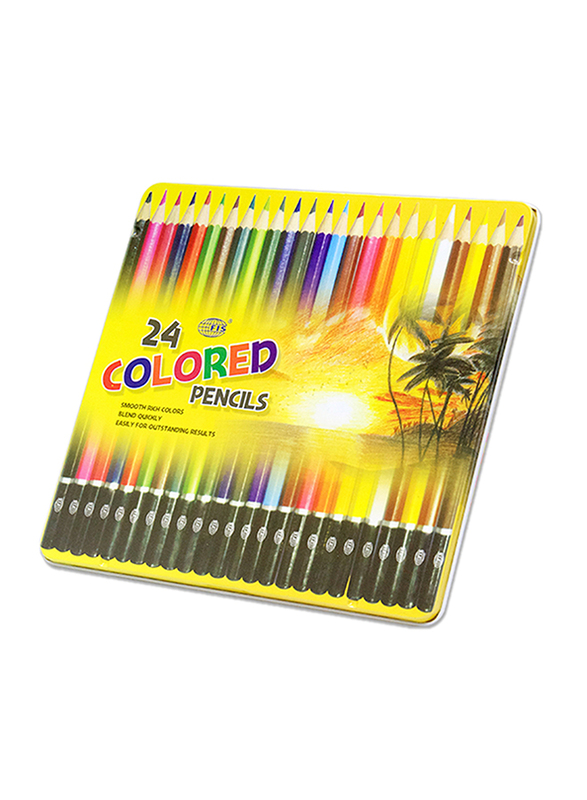 FIS 24-Piece Colour Pencil in Metal Box Set, Assorted Colours
