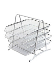 FIS 4-Shelf Wire Mesh Office Trays, A4 Size, FSOT103SL, Silver