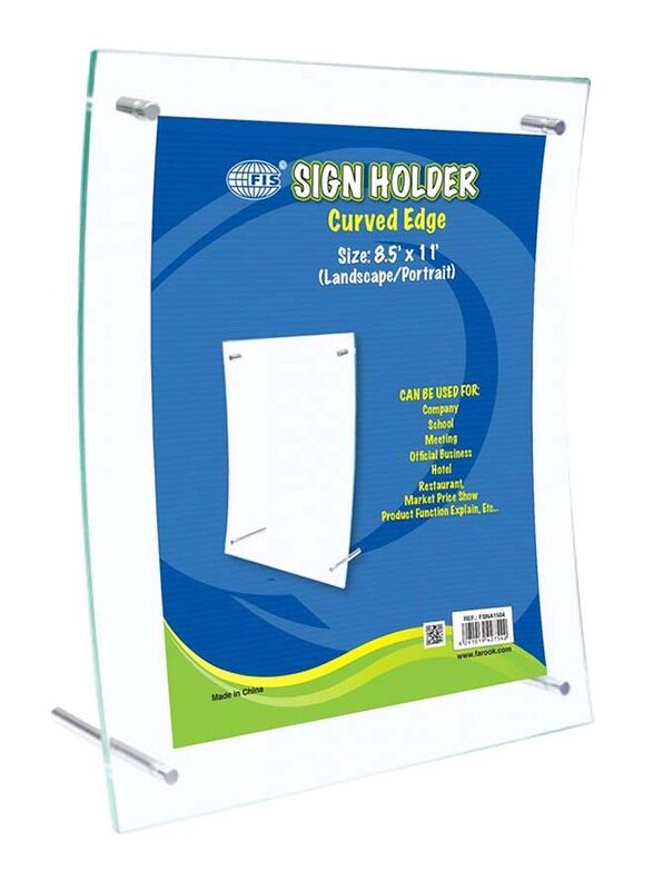 FIS Landscape/Portrait Curved Edge Sign Holder, 8.5 x 11 inch, FSNA1504, Clear