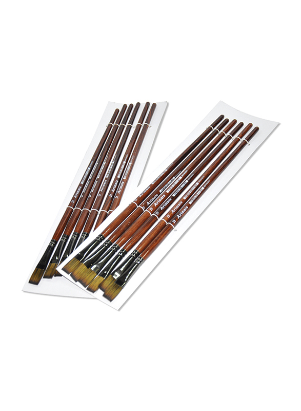 Artmate Flat Shape Brush Long Wooden Handle, JIABSx101F-12, 12 Pieces, Brown