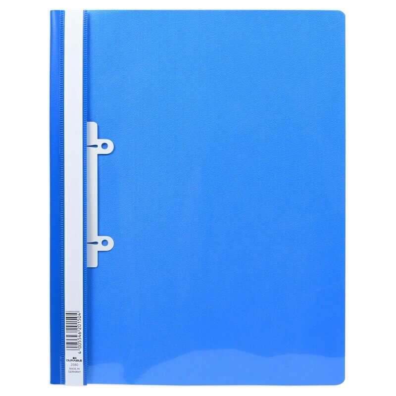 

FIS Durable File Folder, Clear View with Filing Strip, A4 Size(21.0x29.7cm) with Size Allowance, Box of 25 Pieces, Blue Color, Made in Germany-DUPG258006