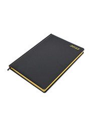 FIS 2023 Golden Bonded Leather 1 Side Padded Cover English Diary, 384 Sheets, 70 GSM, A4 Size, FSDI45EGB23BK, Black