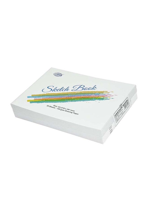 FIS 12-Piece Binded Sketch Book Set, 20 Sheets, A4 Size, 100GSM, FSSKB20A41801, White