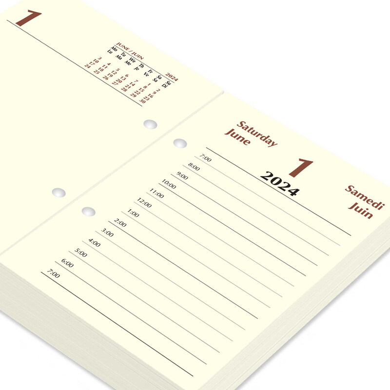 FIS 2024 Arabic & English Block Calendar 1 Day Per Sheet, 70 GSM, Ivory Paper, FSBCIVAE24, White/Blue