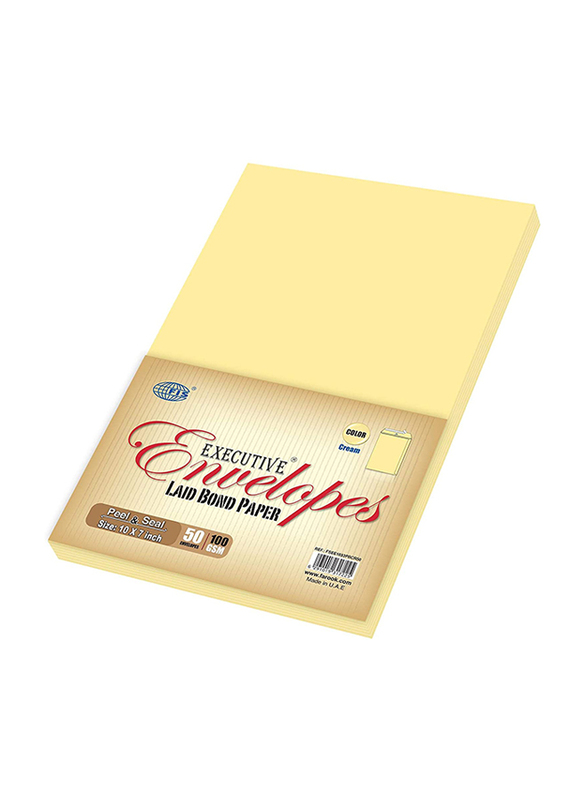 FIS Laid Paper Envelopes Peel & Seal, 10 x 7 inch, 50 Pieces, Cream