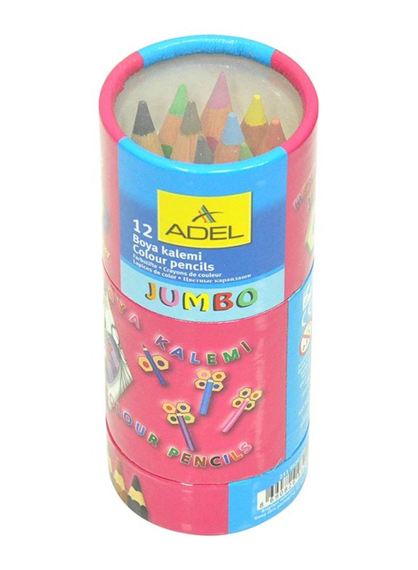 Adel Jumbo Colour Pencils with Sharpener, Pack of 12, Multicolour
