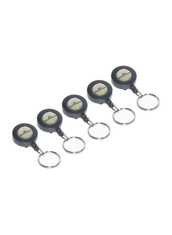 

Durable 10-Piece Badge Reel with Key Ring Set, 80cm, DUNA8222, Black/Clear