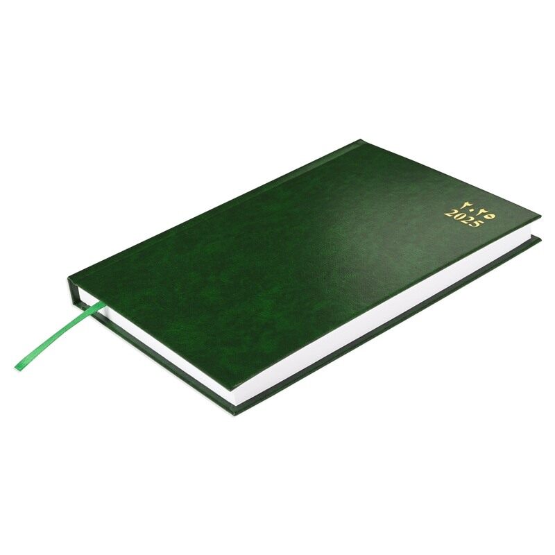 

FIS 2025 A5 Diary, Hard Cover Vinyl Material, Size A5(148x210mm), Arabic/English, 60gsm White Paper, Green Color-FSDI21AE25GR