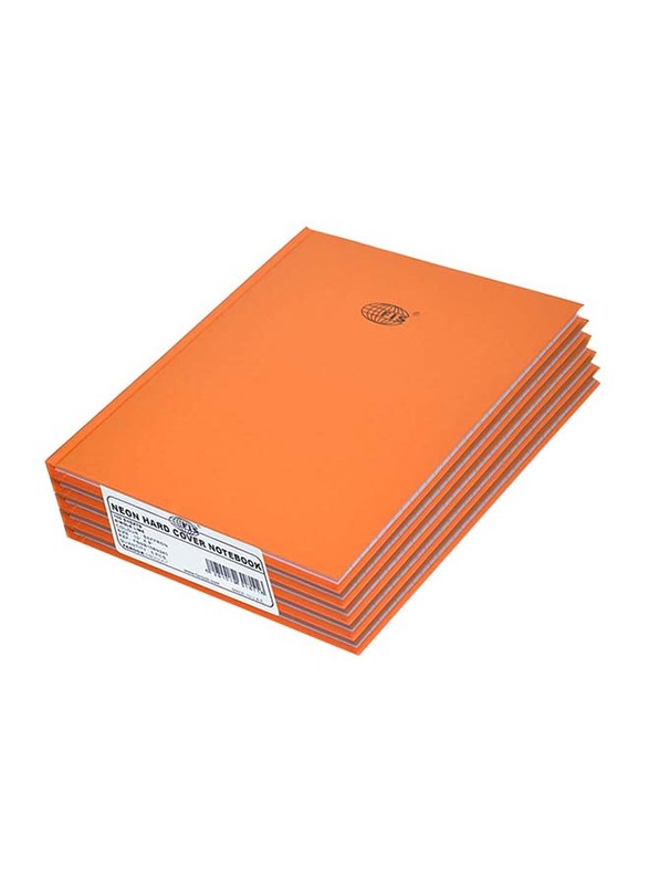 FIS Neon Hard Cover Single Line Notebook Set, 10 x 8 inch, 5 Piece x 100 Sheets, FSNB108N240, Saffron Orange