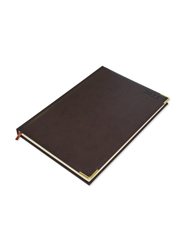 

FIS 2023 Gold PU 1-Side Padded Corners English Diary, 320 Sheets, 70 GSM, A4 Size, FSDI48EPG23DBR, Dark Brown