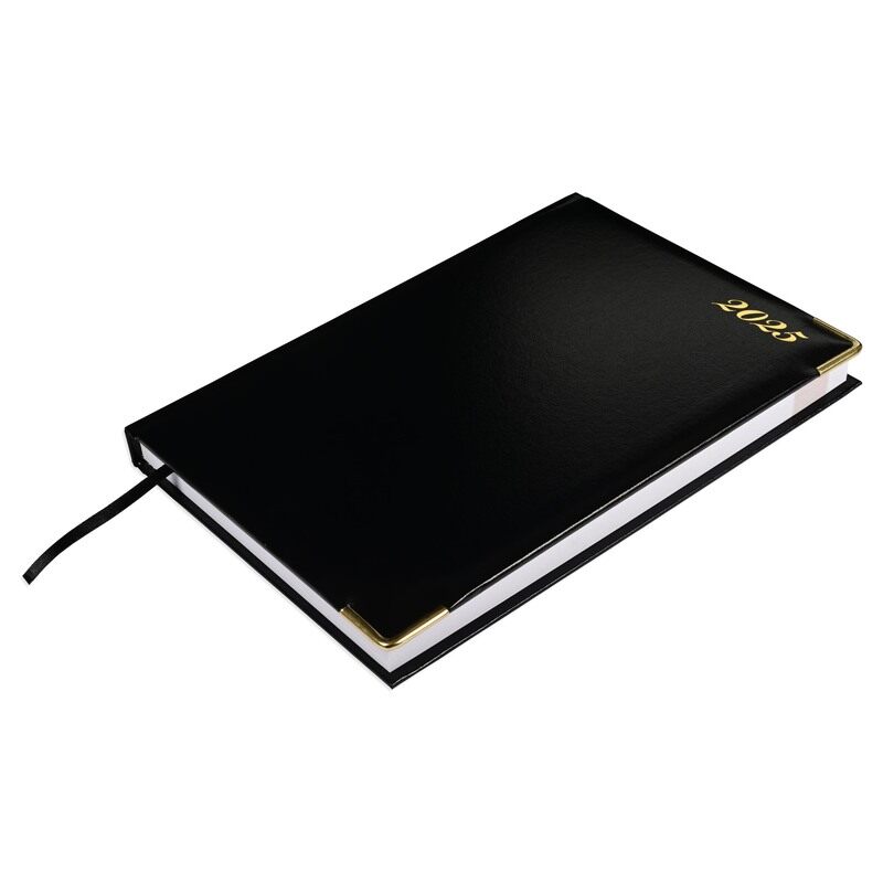 

FIS 2025 Agenda Diary, Vinyl Materials, 1 Sided Padded Cover, Golden Corners, Size 170x240mm, English, 60gsm White Paper, Black Color-FSDI75EVG25BK