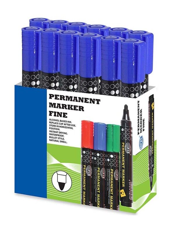 

FIS 12-Piece Chisel Tip Permanent Markers Set, Blue