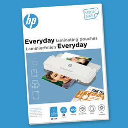 HP Everyday Laminating Pouch, A4/A5/A6/Business Card Size, 80 Micron, 100 Pieces, OLLM9158, Clear