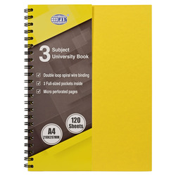 FIS University Book, Spiral Neon Hard Cover, Single Ruled with Border, 3 Subject, A4 Size (210x297mm), 120 Sheets, Lemon Color-FSUB3S210