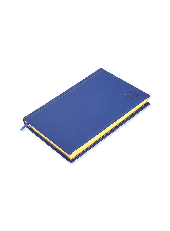 FIS 2024 Arabic/English Italian PU 1-Side Padded Golden Diary, 384 Sheets, 70 GSM, A5 Size, FSDI20AEG24BL, Blue