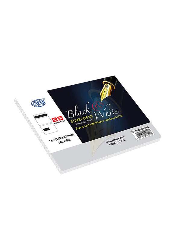 FIS Peel & Seal Envelope with Inner Print, 100GSM, 162 x 229mm, 25 Pieces, FSWE1026PLSBK25, Black/White