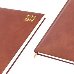 FIS 2024 Arabic/English Bonded Leather Diary, 384 Sheets, 60 GSM, A4 Size, FSDI40AEBW24BR, Brown