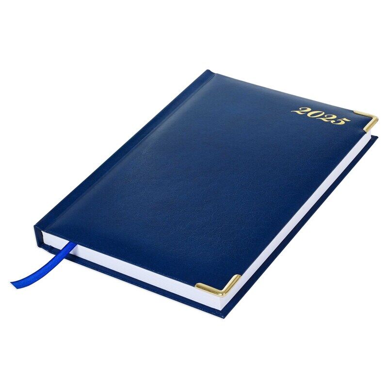 

FIS 2025 Diary, 1 Side Padded Vinyl Material, Gold Corners, A5 Size(14.8x21cm), English, Blue Color-FSDI22E25BL